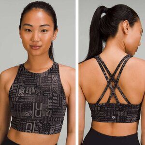 Lululemon Energy High-Neck Longline Bra In Lululemon Ombre Black Multi Size 4
